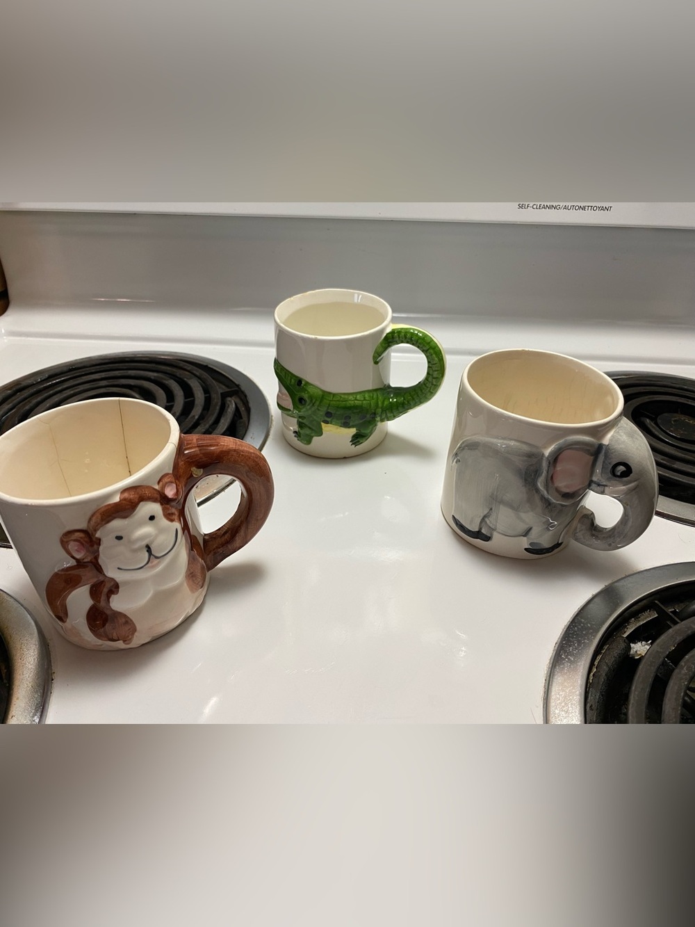 Enesco Vintage Ceramic Animal Mugs —Crocodile, Monkey, Elephant
